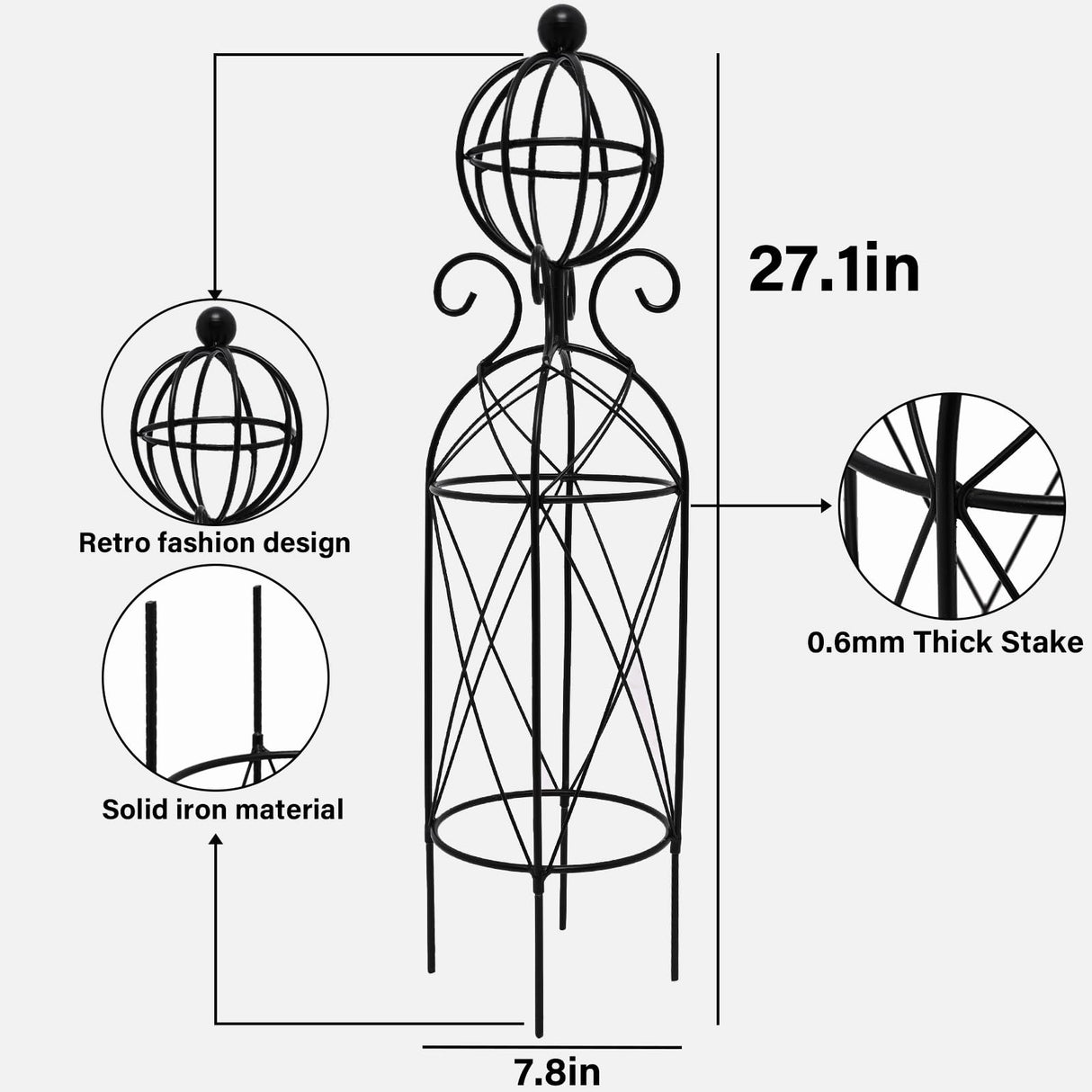 GOOOXIM Metal Garden Obelisk Trellis for Climbing Plants - 27.1"x7.8"