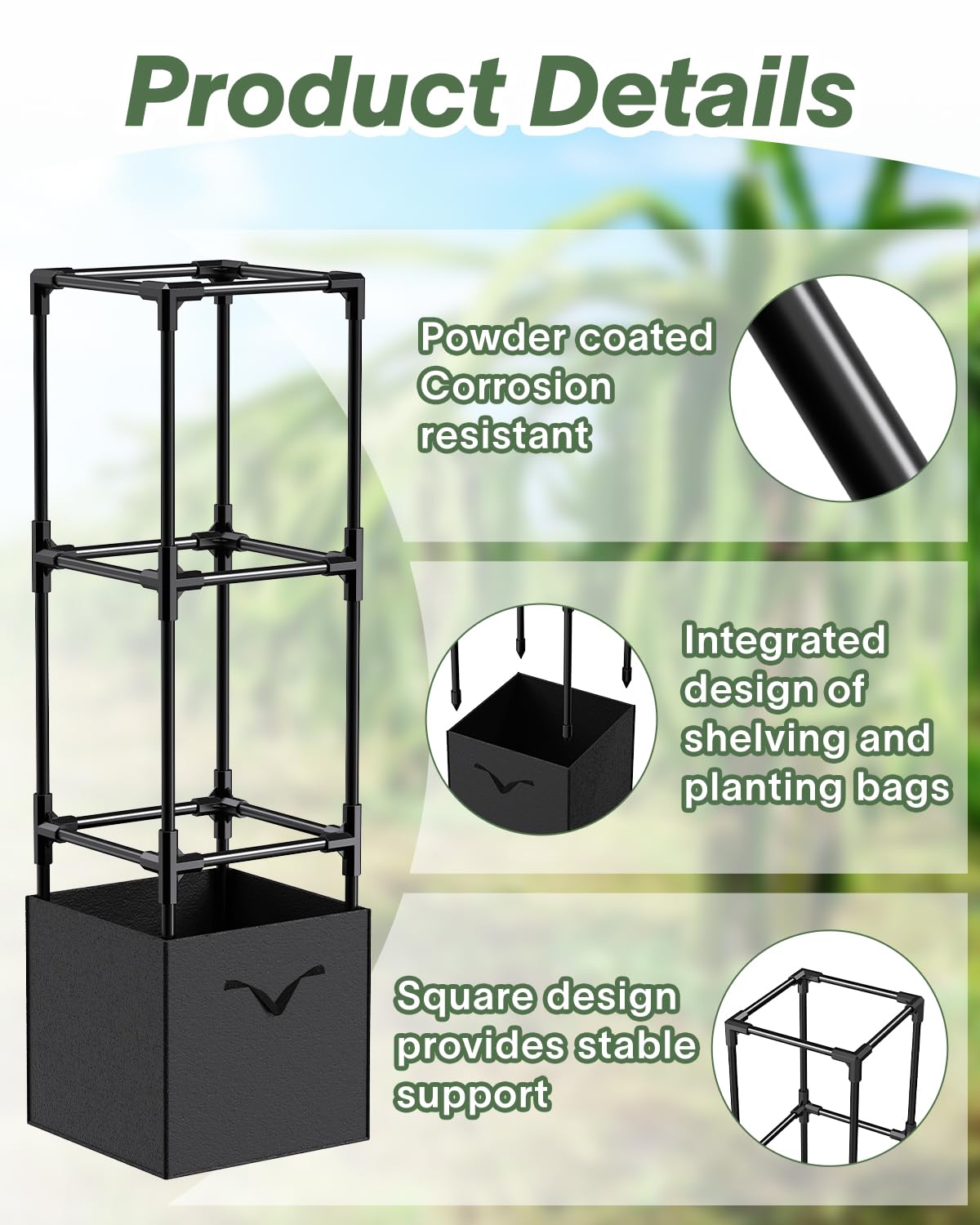 2PCS Dragon Fruit Trellis for Climbing Plants Indoor Outdoor, Heavy Duty Metal Adjustable Vertical Garden Support for Indoor Outdoor Potted Plants, Tomato, Cactus, Roses,Vines(12 * 12 * 47inch,2PC)
