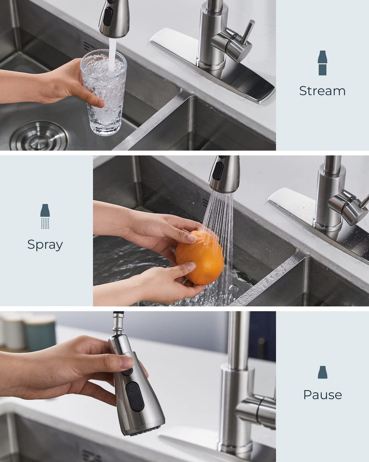 FORIOUS Kitchen Faucets with Pull Down Sprayer, Brushed Nickel, High Arc Single Handle Classic Stainless Steel Sink Faucet 1 or 3 Hole, Suitable for Farmhouse Camper Laundry Rv Bar