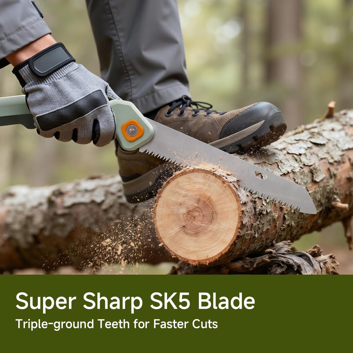 PrunePro® Folding Pruning Saw, 9.5 Inch Super Sharp SK5 Triple-Cut Blade, 3 Adjustable Cutting Angles, Ergonomic Non-Slip Grip, Lightweight, Portable Hand Saw for Tree Trimming, Camping, Gardening