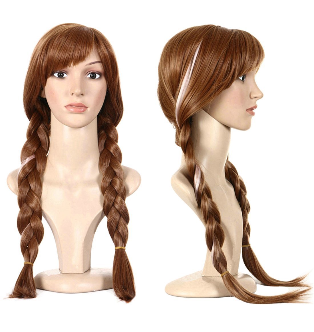 ANOGOL Hair Cap+ Brown Pigtail Princess Wig for Women Braided Brown Cosplay Wigs Auburn Highlighted Braids Women Hair for Princess Costume Cosplay Party Double Braids Anna Wig for Halloween Christmas