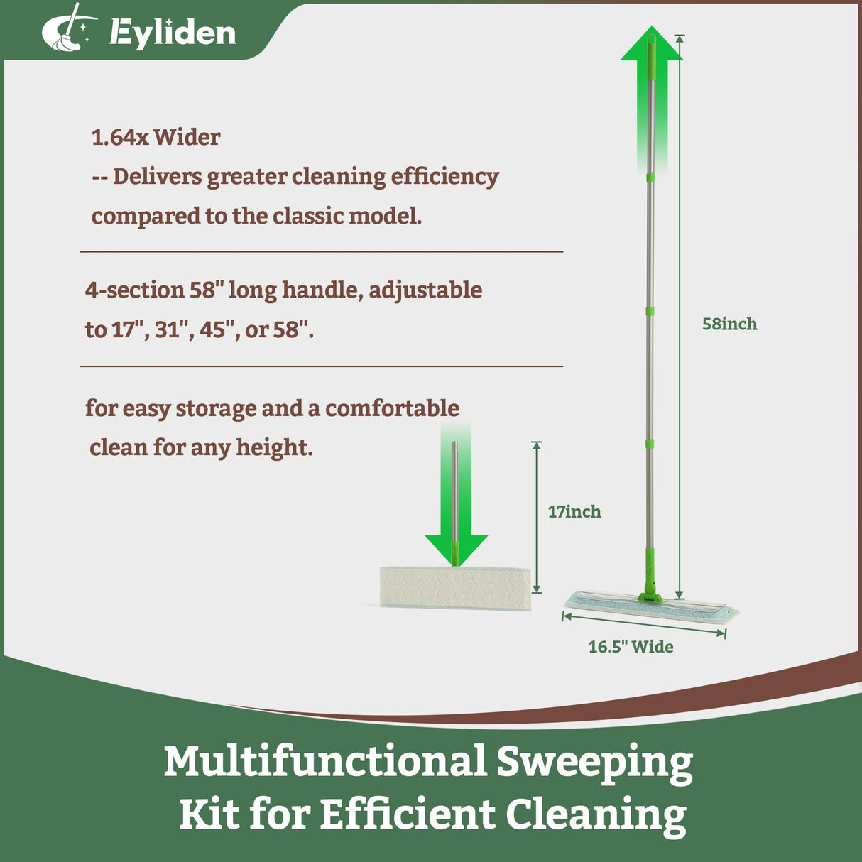 Eyliden 16.5" Large Sweeper Mop, 3 Types of 22 Disposable Dry & Wet Cloths