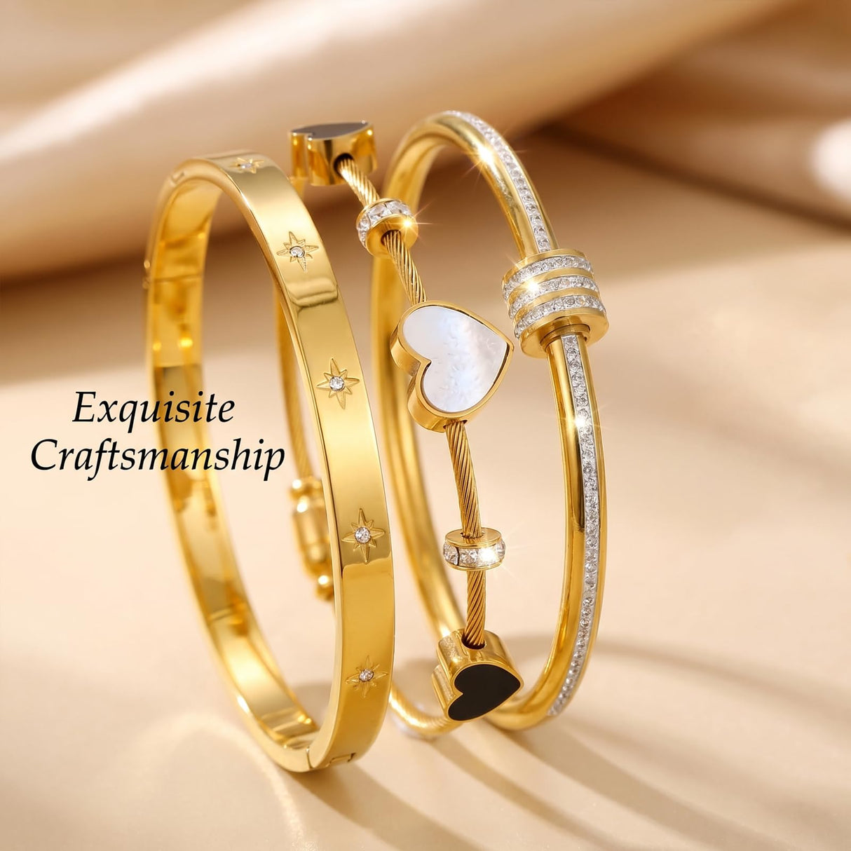 Gold Bangle Bracelets for Women, 18K Gold Plated Stainless Steel 5 Pcs Stackable Bangle Bracelet Set, Waterproof Non Tarnish Bracelets, Trendy Jewelry Gifts for Women