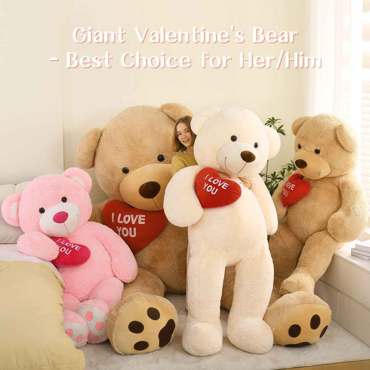 BENINY Giant Teddy Bear 52" - Big Stuffed Animal with Heart - Large I Love You Teddy Bear Plush Toys for Kid Christmas Birthday - Valentines Bear Gift for Girlfriend Wedding