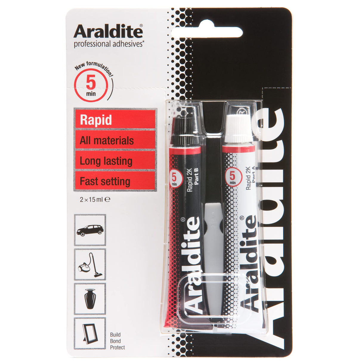 Araldite ARA-400005 Translucent Rapid Adhesive Epoxy-Sets in 5mins, 2 x 15ml, Tubes