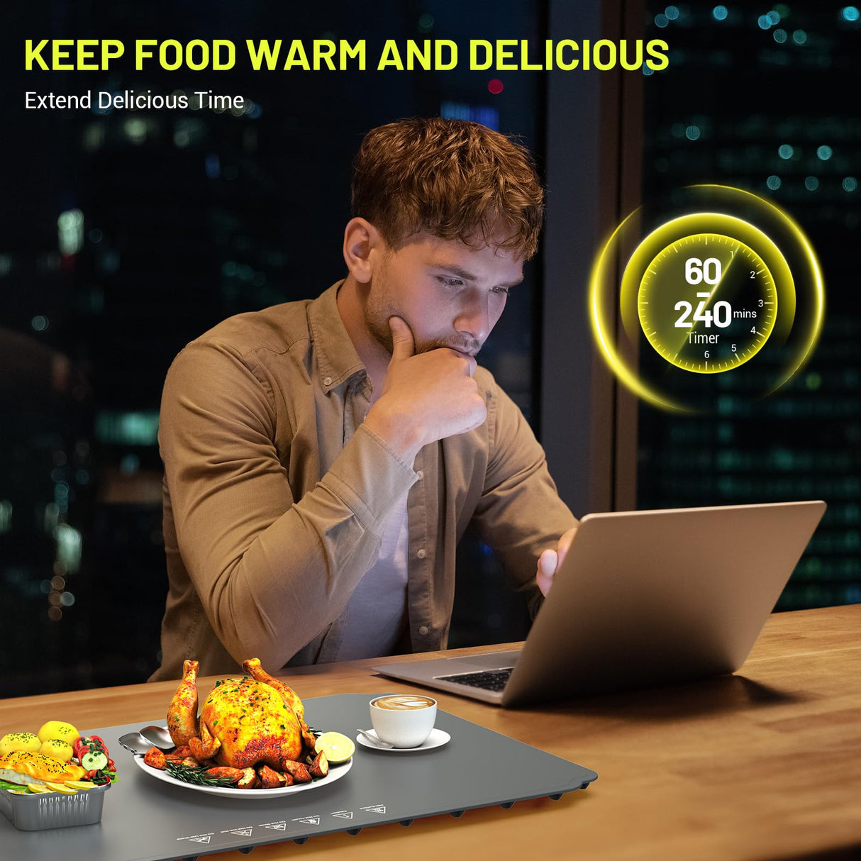 Food Warming Mat, Fast Heating Warming Mat for Food, Portable Electric Warming Tray for Parties Buffet with 4 Hours Timer Setting, Roll Up Food Warmer Mat