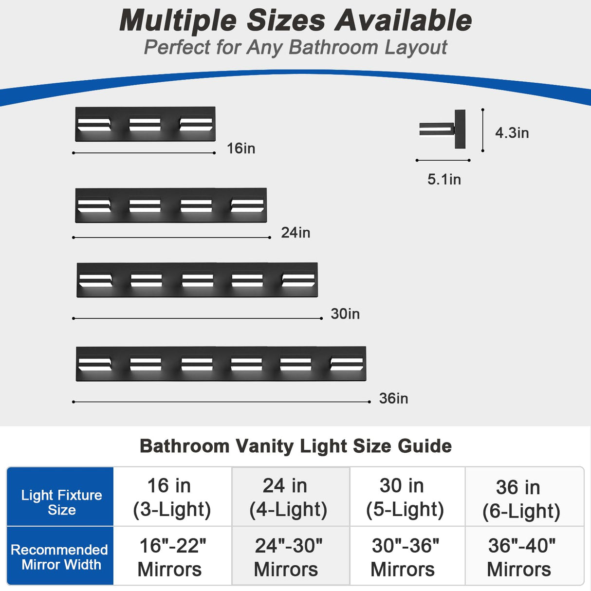 IZORRO LED Modern Bathroom Lights Fixtures(4-Light,Dimmable,360°Rotate),Matte Black Acrylic Wall Lighting,Vanity Lights for Bathroom Over Mirror - 6000k 24In (No Assembly Required)