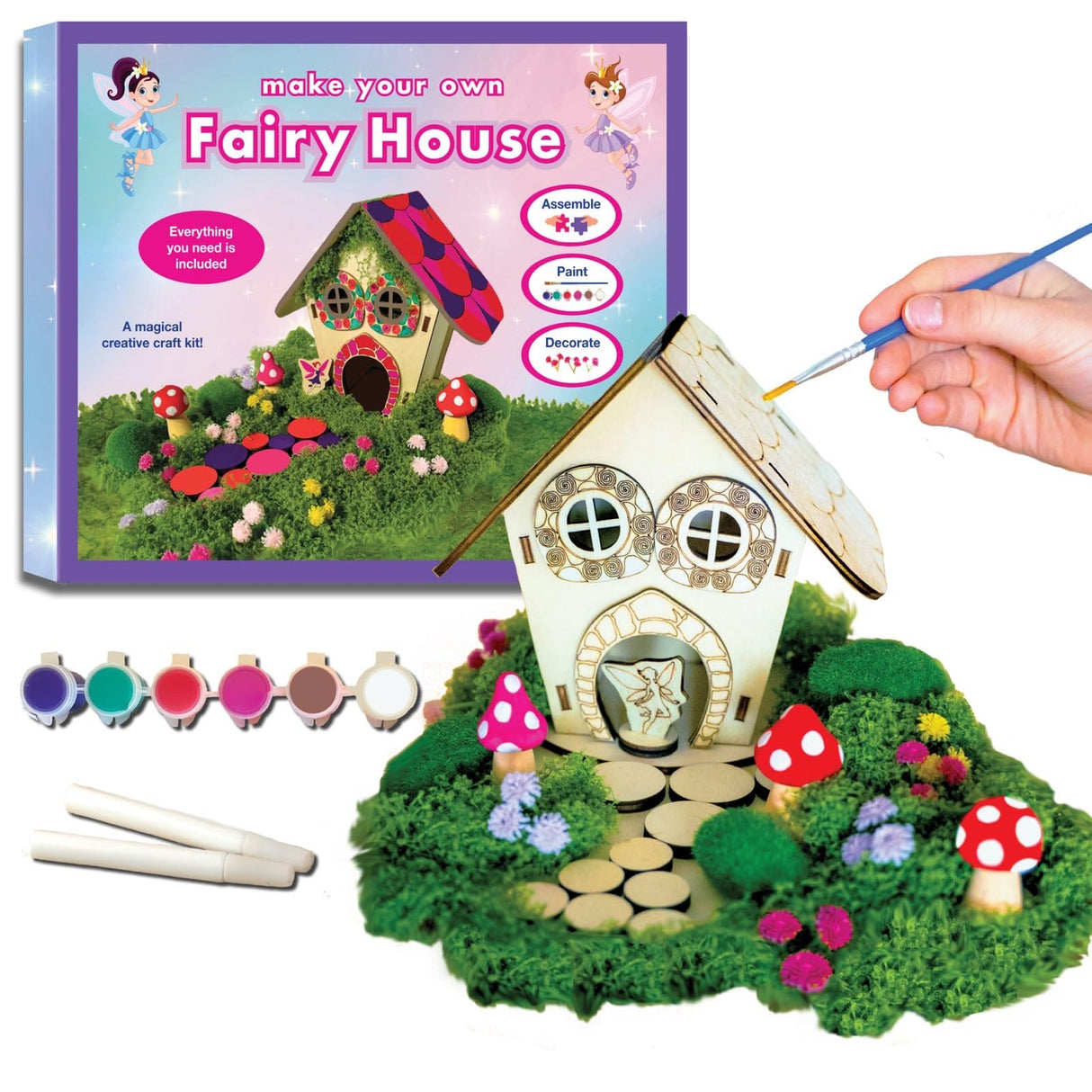 Fairy House Craft Kit for Kids, DIY Wooden Fairy Garden Kit with Paints & Decorations, Arts & Crafts for Kids, Creative Activity, Birthday Gift for Girls Ages 5 6 7 8–12