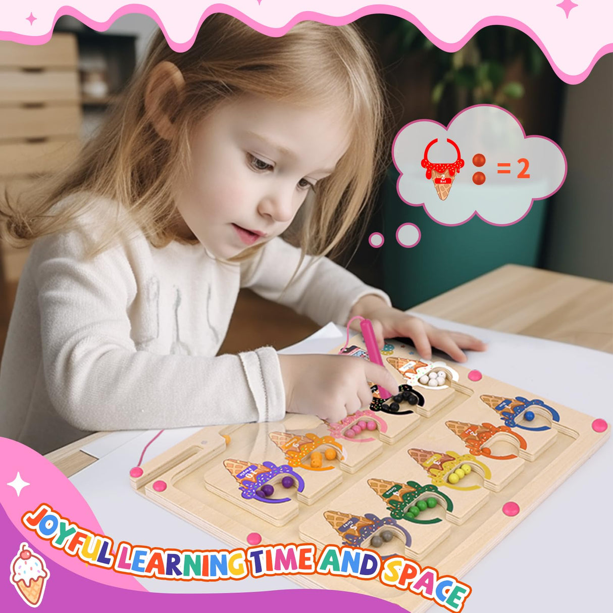 wakeInsa Magnetic Color and Number Maze,Montessori Toy for 2-5 Years Old Girls,Wooden Magnet Balls Puzzles,Toddler Busy Board Game,Preschool Learning Activities,Christmas & Birthday Gift for Kids