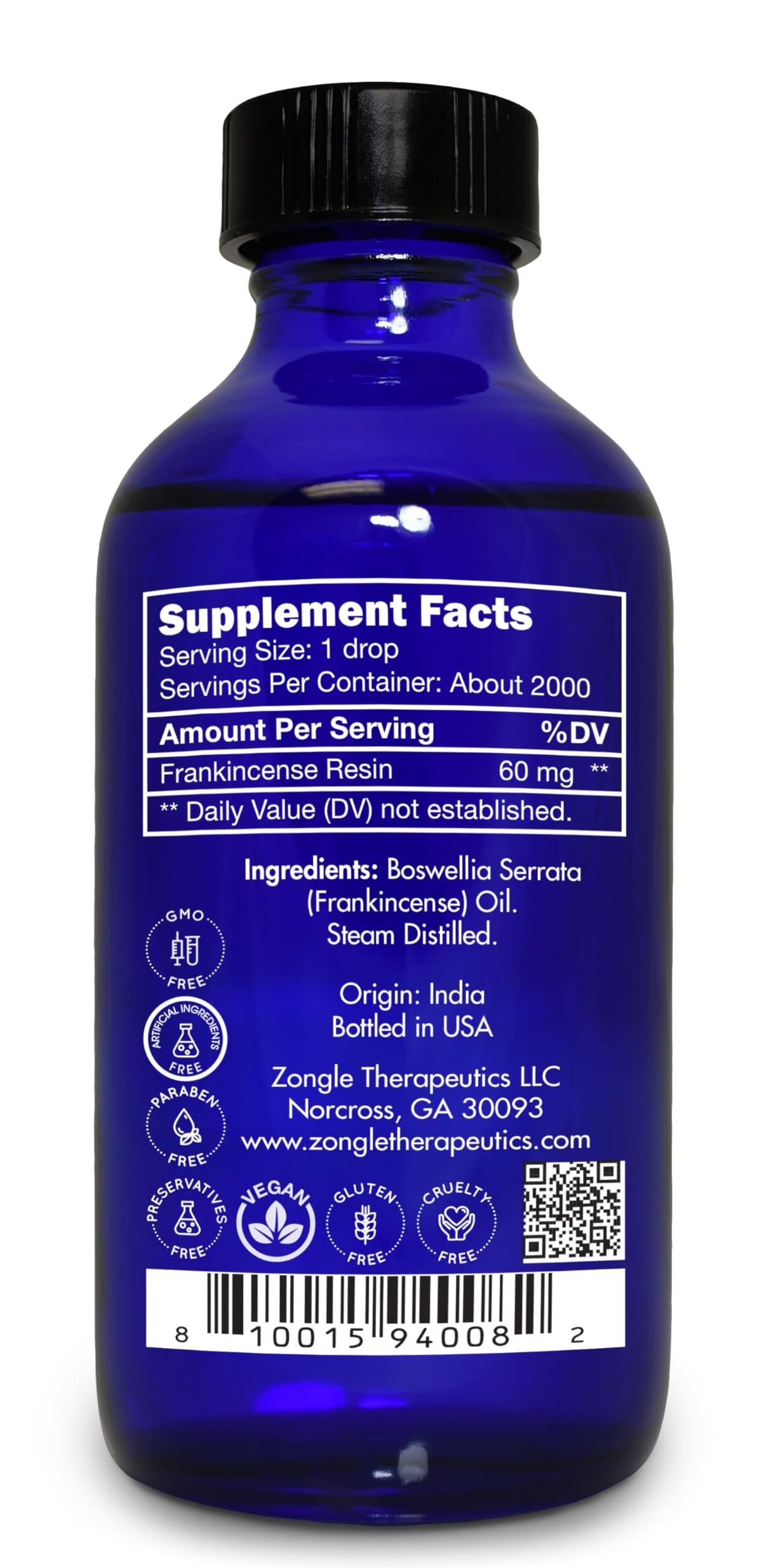 Frankincense Essential Oil, Food Grade, for Face – 100% Pure, Frankincense, Resin, Oil, Boswellia Serrata, Edible, by Zongle Therapeutics, 4 OZ