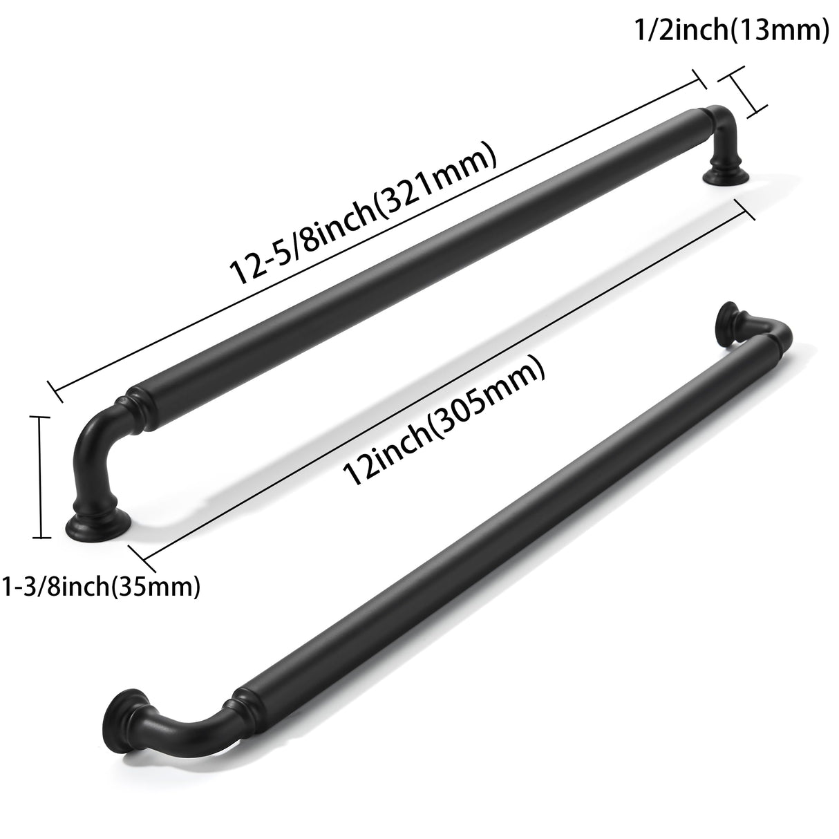 khtumeware 2-Pack Matte Black Heavy-Duty Solid Cabinet Pulls, 12 Inch(305mm) Hole Center, Drawer Pulls, Cabinet Hardware, Suitable for Kitchen Cabinets, Bathrooms and Dressers