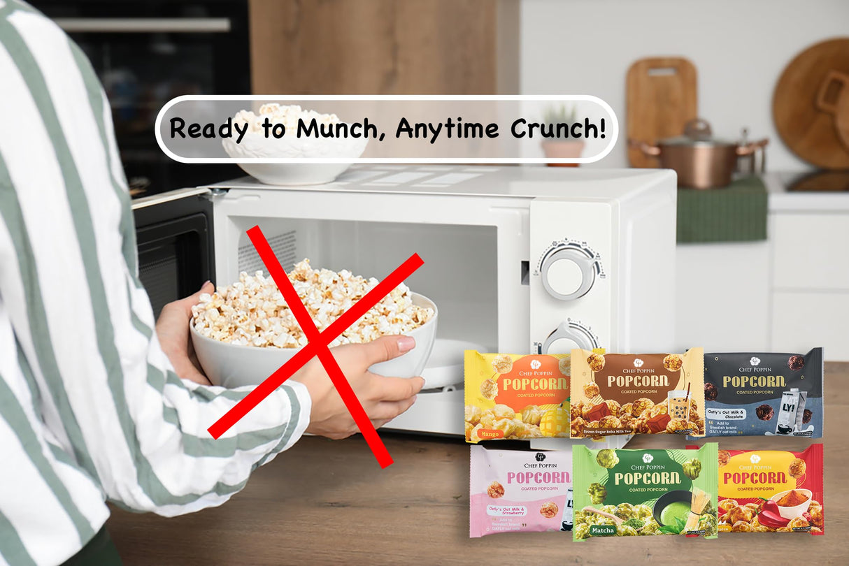 CHEF POPPIN Gourmet Flavored Popcorn, Non-GMO, Melody Box A (Matcha + Boba Tea + Mango + Chili + Chocolate Oat milk + Strawberry Oat milk), Variety Pack, .71 oz Each Bag