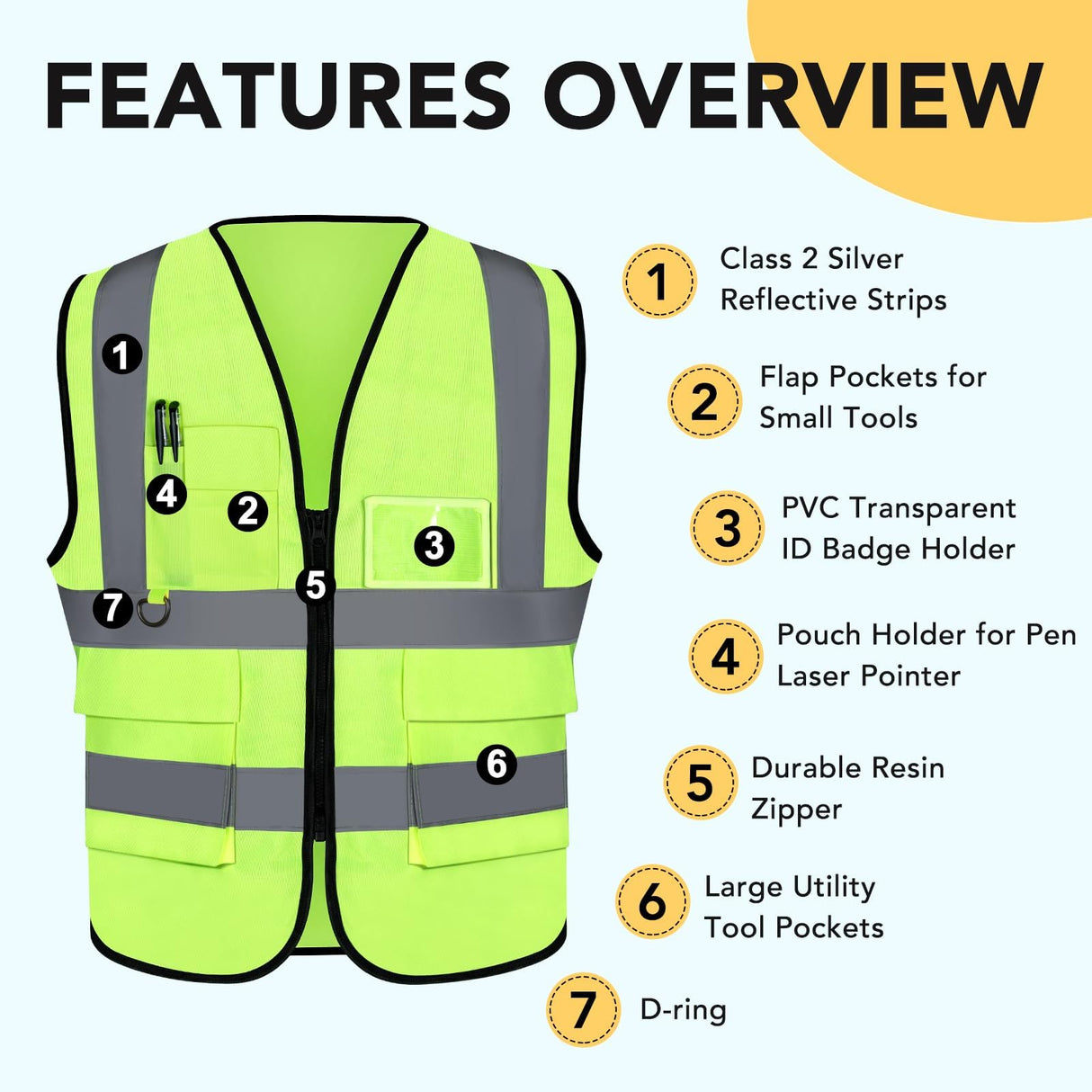 XPCARE 10-Pack Hi Vis Reflective Safety Vest with Pockets, Green High Reflective Strips Zipper Work Vest for Men and Women(X-Large)