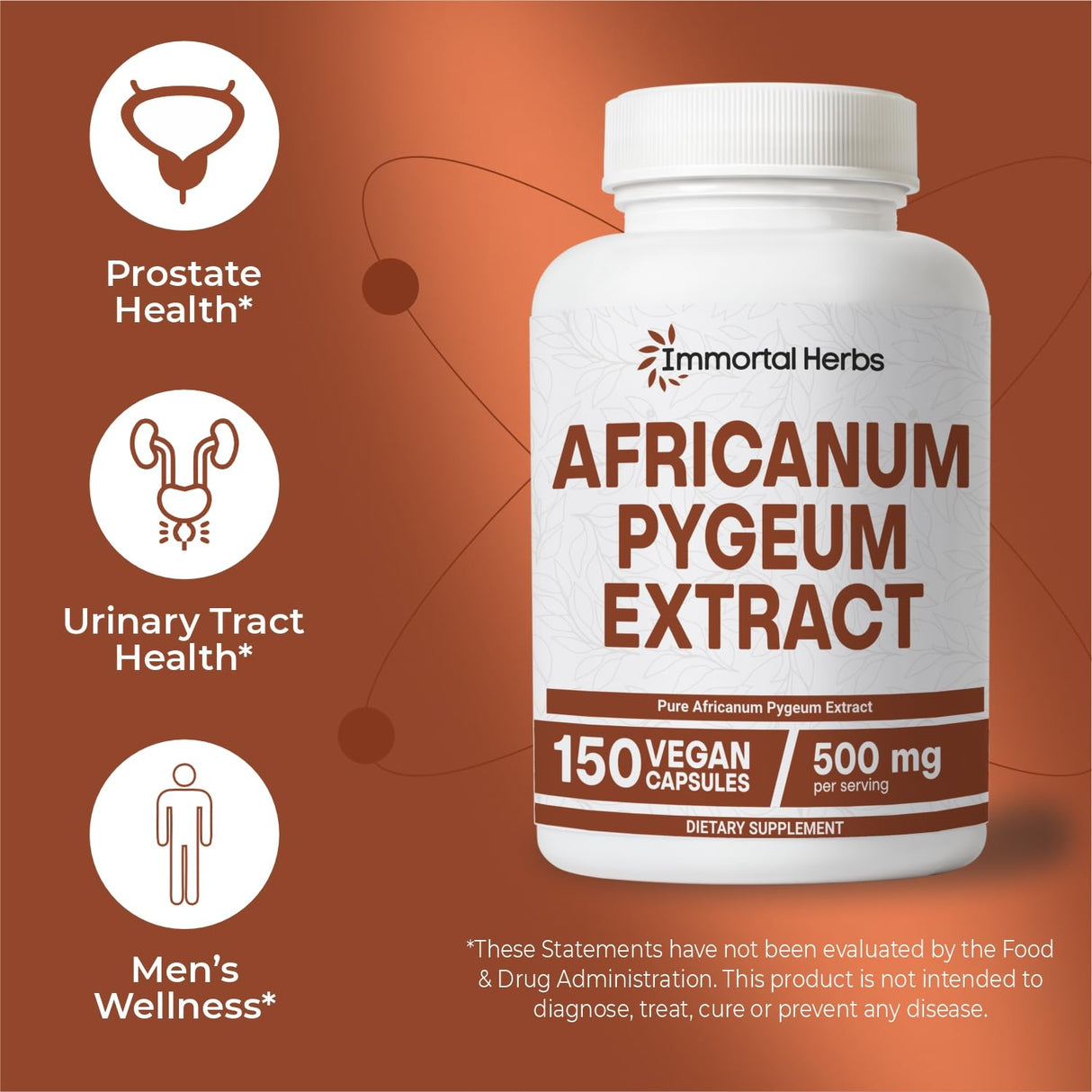 Immortal Herbs Africanum Pygeum 500mg, 25:1 Extract, 150 Pills, Extra Strength Pygeum Supplement for Men and Women, Non-GMO and Gluten-Free Bark Extract Capsules, 5 Months Supply