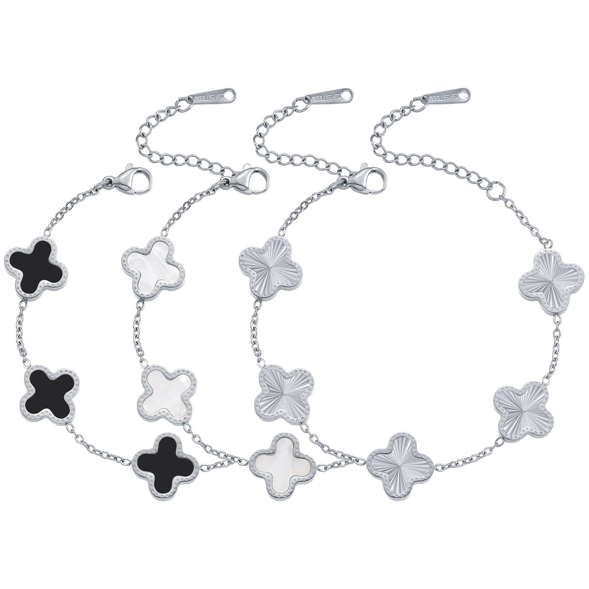 TICVRSS Silver Chain Bracelet Set Gold/White/Black Clover Bracelets for Women Four Leaf Lucky Bracelets Jewelry Gifts for Women 3Pcs