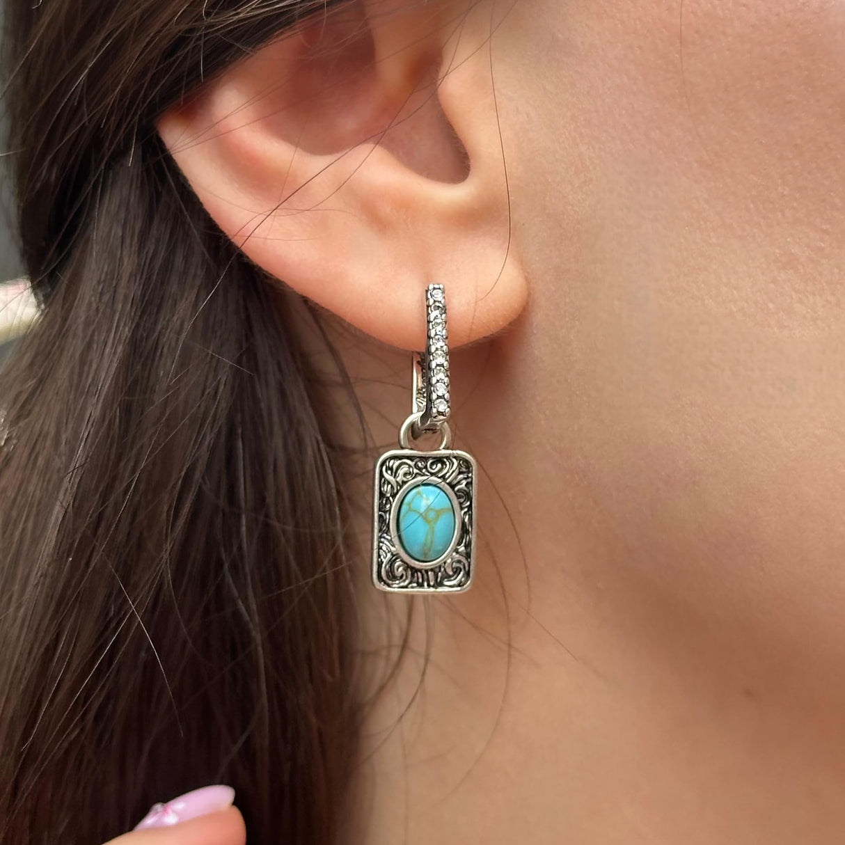 Wrangler Turquoise Jewelry for Women, Turquoise Earrings, Silver-Green
