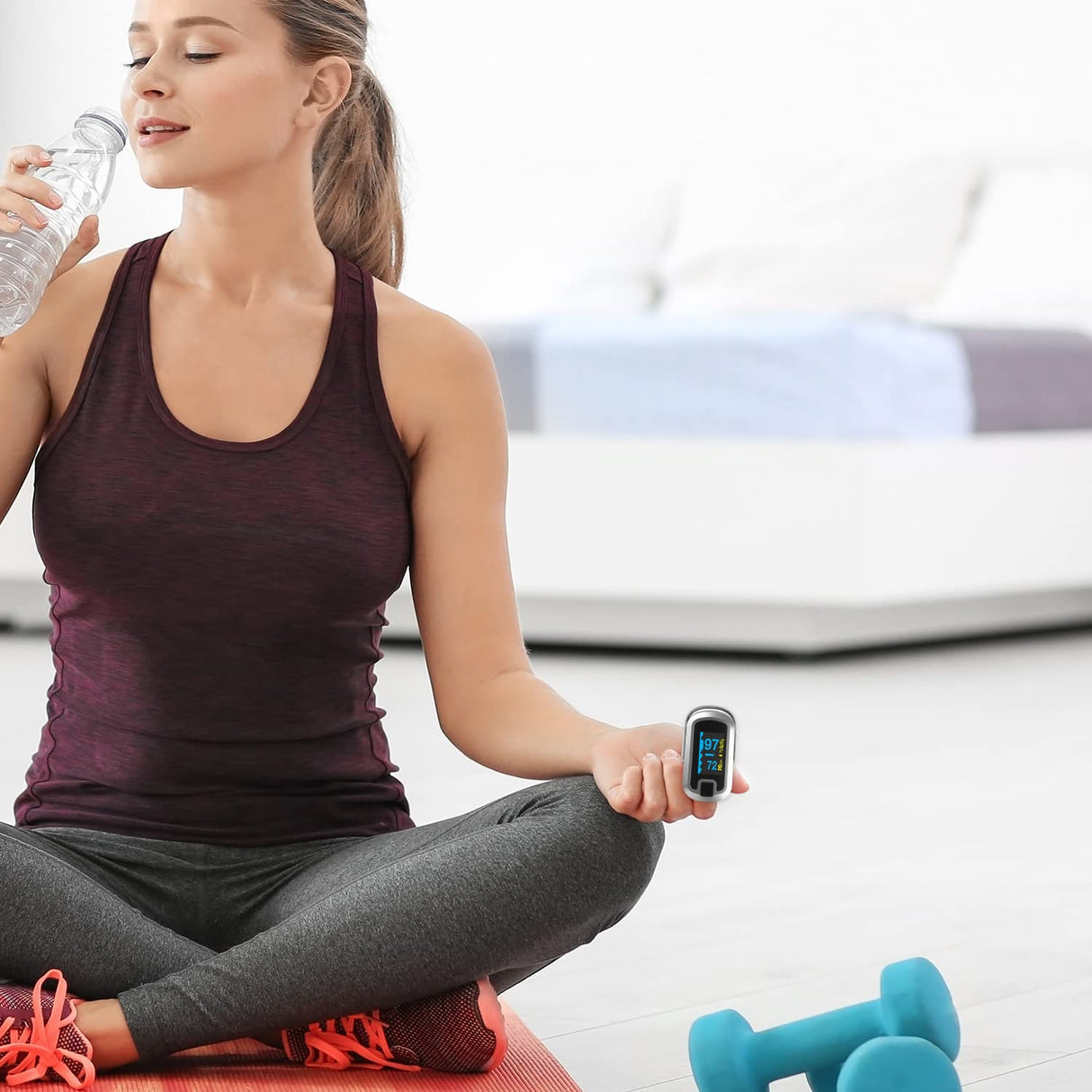 mibest OLED Finger Pulse Oximeter, O2 Meter, Dual Color White/Silver