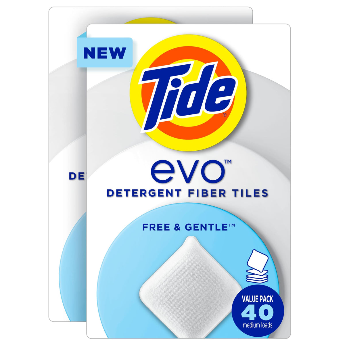 Tide Evo Free & Gentle Laundry Detergent Tiles, Fragrance-Free, 40 Medium Sized Loads, 40 ct, Easy to Use, Safe for All Machines and Water Conditions