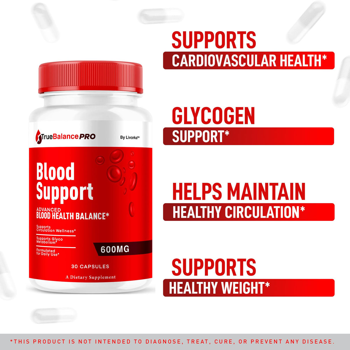 True Balance Blood Support Pro Glycogen Capsules Maximum Strength, TrueBalancePro Pills Supplement Multivitamin All Natural Advanced Formula Daily Health & Wellness, 30 Capsules for 1 Month