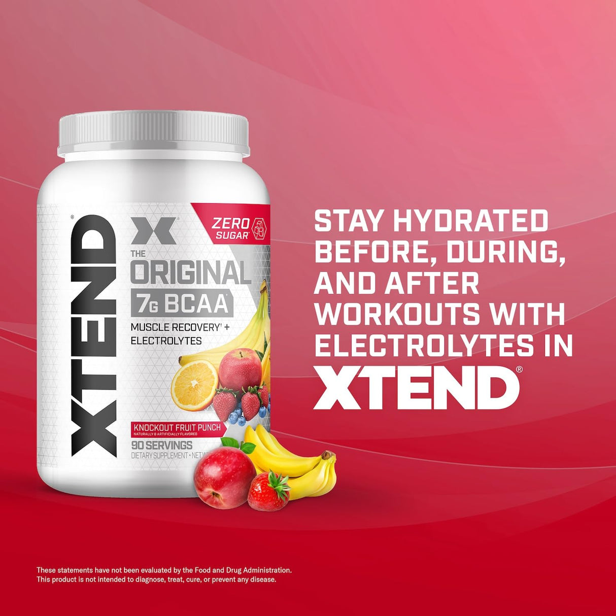 XTEND Original BCAA Powder Knockout Fruit Punch | Sugar Free Post Workout Muscle Recovery Drink with Amino Acids | 7g BCAAs for Men & Women | 90 Servings
