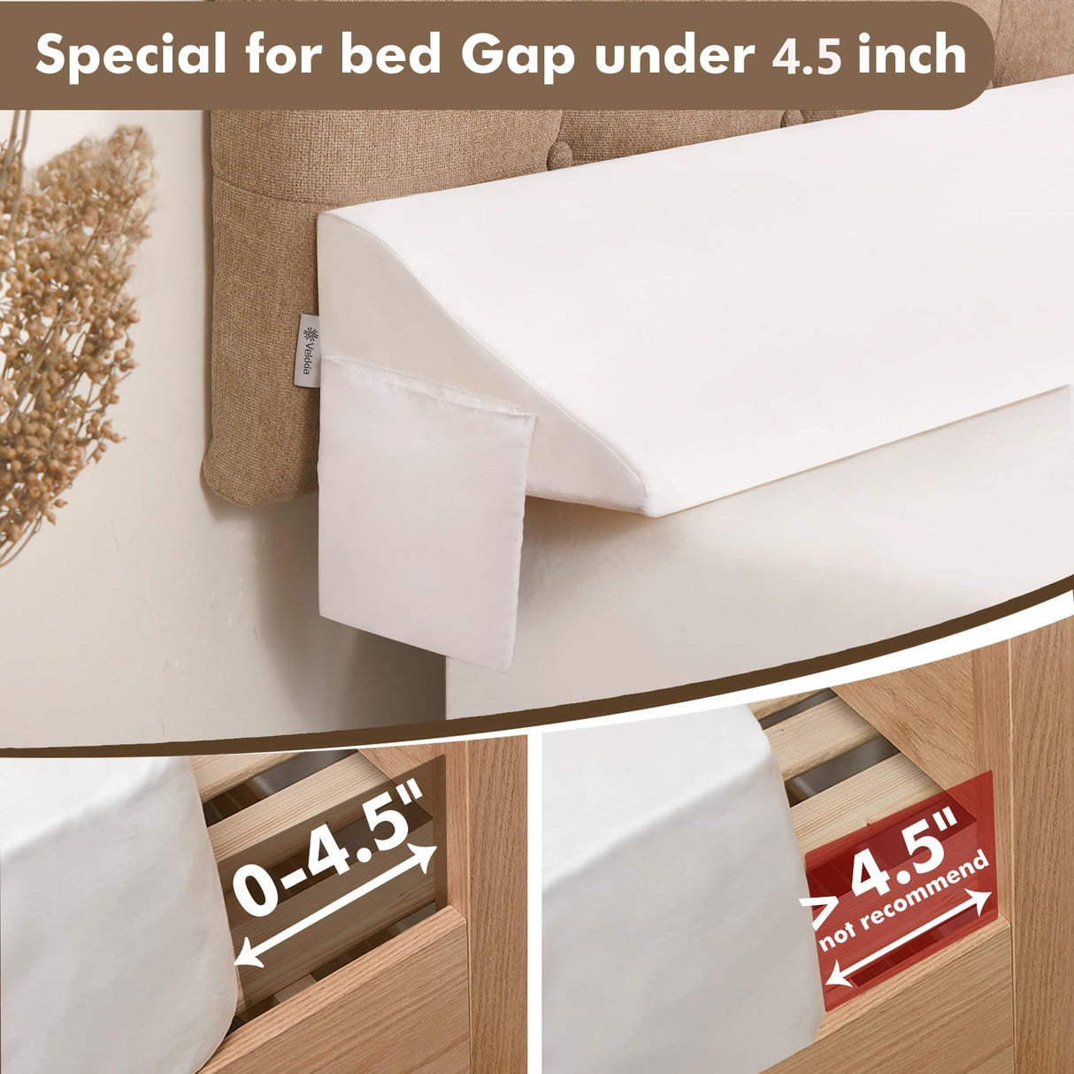 Vekkia Queen Size Bed Wedge Pillow for Headboard, Mattress Gap Filler, Bed Gap Filler to Close The Gap, Triangle Bloster Pillow (0-4.5") Between Your Headboard and Mattress, White