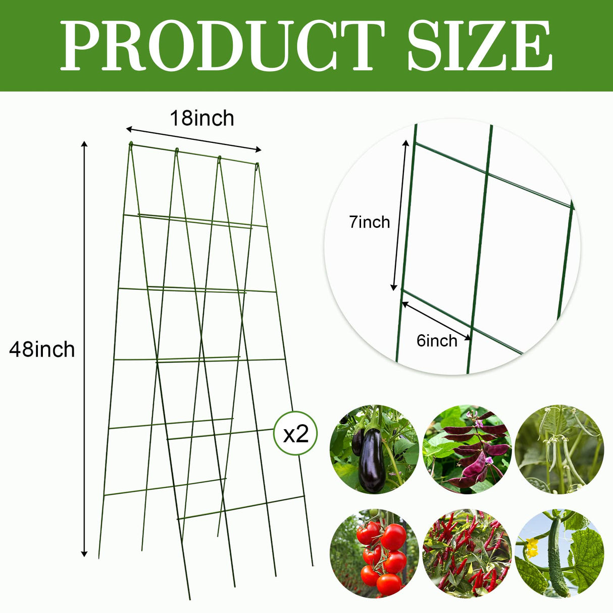 Kyrieval 48" Hx 18" L Cucumber Trellis for Garden A Frame Plant Support for Raised Bed, Outdoor Indoor Plant Garden Trellis for Climbing Plants (2 Packs)