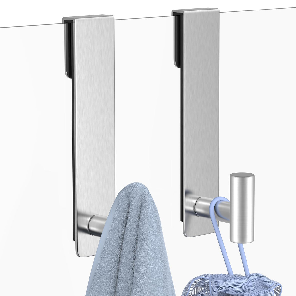 HUFEEOH Shower Towel Hooks, 7.5-Inch Extended Over Glass Shower Door Hanger for Towels & Robes, Rustproof Bathroom Towel Rack, 2-Pack (Silver, T Shape)