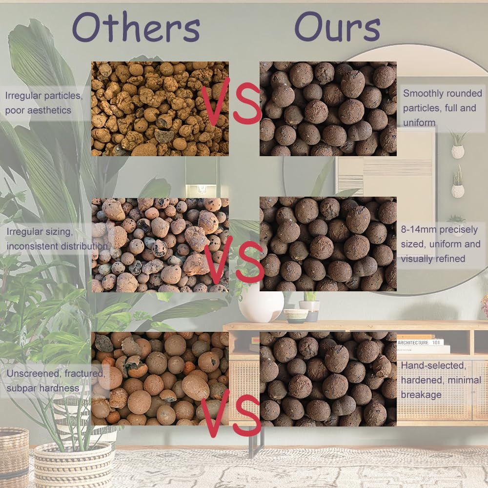 Rurtsva Natural Clay Pebbles 5LBS– 8mm-15mm Expanded Leca Balls for Hydroponics Plants Drainage Grow Media Reusable Soil Amendment for Orchids, Succulents, Aquaponics