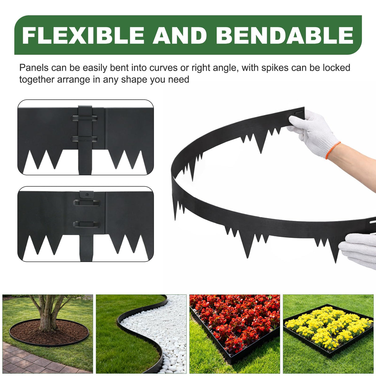 Metal Landscape Edging Border 6 Packs 42'' L x 4.5'' H, Galvanized Steel Garden Edging Border with 6 Stakes, Hammer-in Lawn Edging for Landscaping, Flower Bed, Yard, Pathway, Tree Ring (21ft Total)