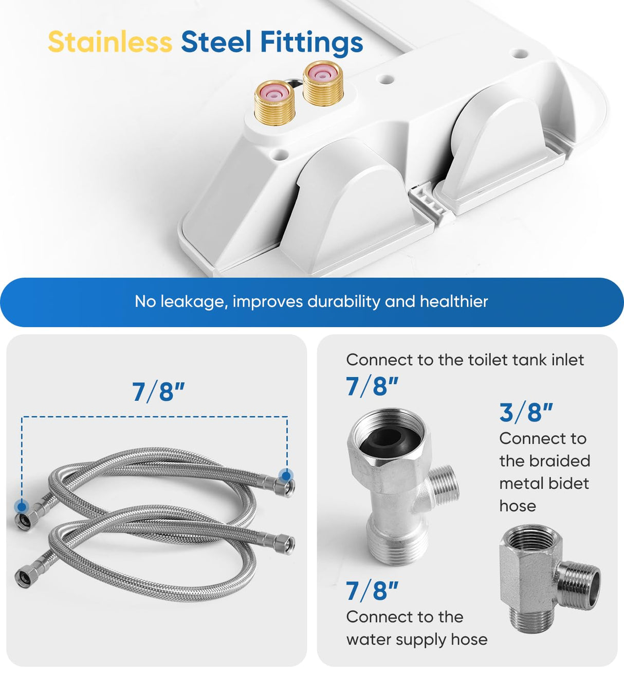 Ultra-Slim 3-in1 Bidet, Warm Water, Self-Cleaning, Posterior&Feminine Wash-(Retractable Dual Nozzles), Non-Electric Bidet Attachment for Toilet Seat, Adjustable Water Pressure, Stainless Steel Inlet