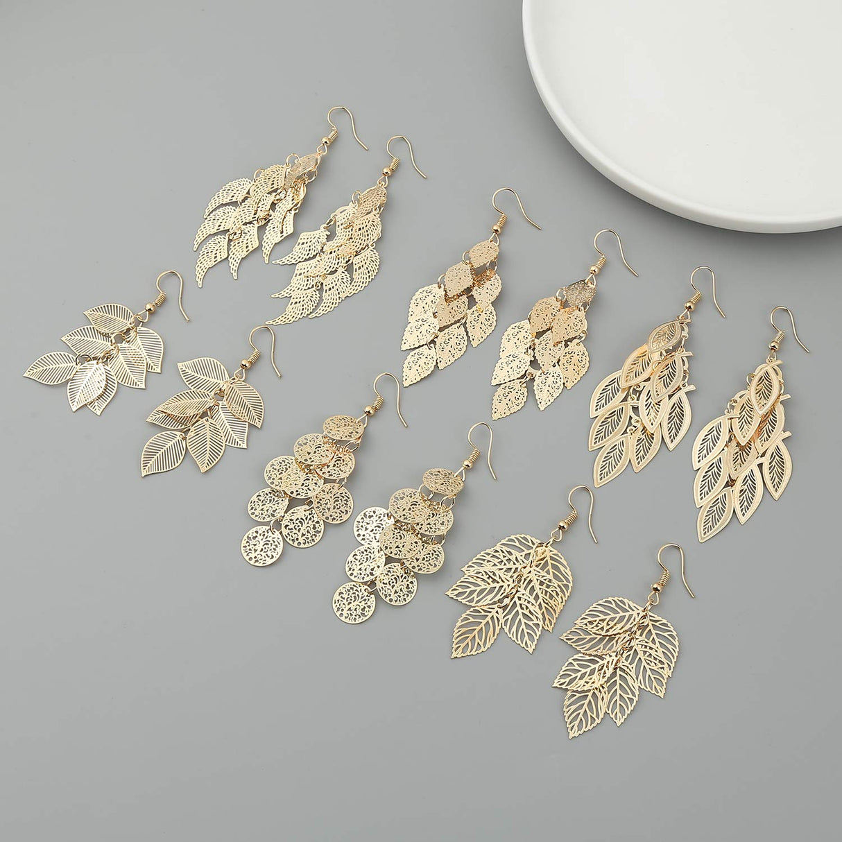 Starain 12 Pairs Gold Hoop Earrings for Women Long Layered Leaf Earrings Vintage Statement Dangle Drop Earring Set