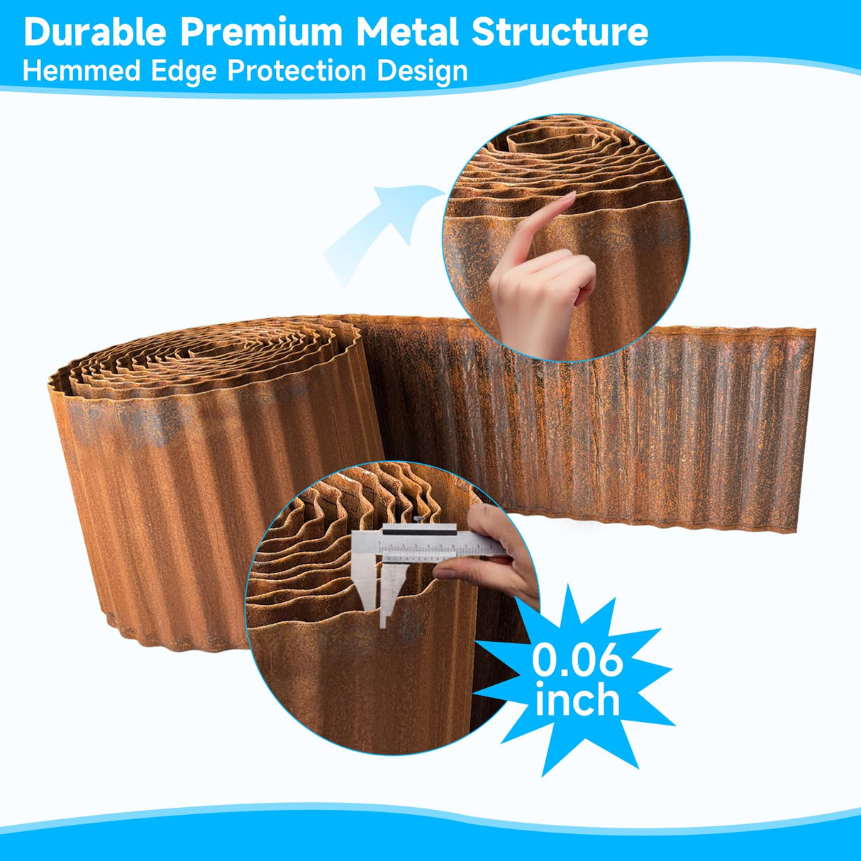 MTART Metal Garden Edging for Landscaping, Sturdy Corrugated Edging Border for DIY Flower Bed, Lawn and Landscape Edging (Rusty, 12"×20Ft)