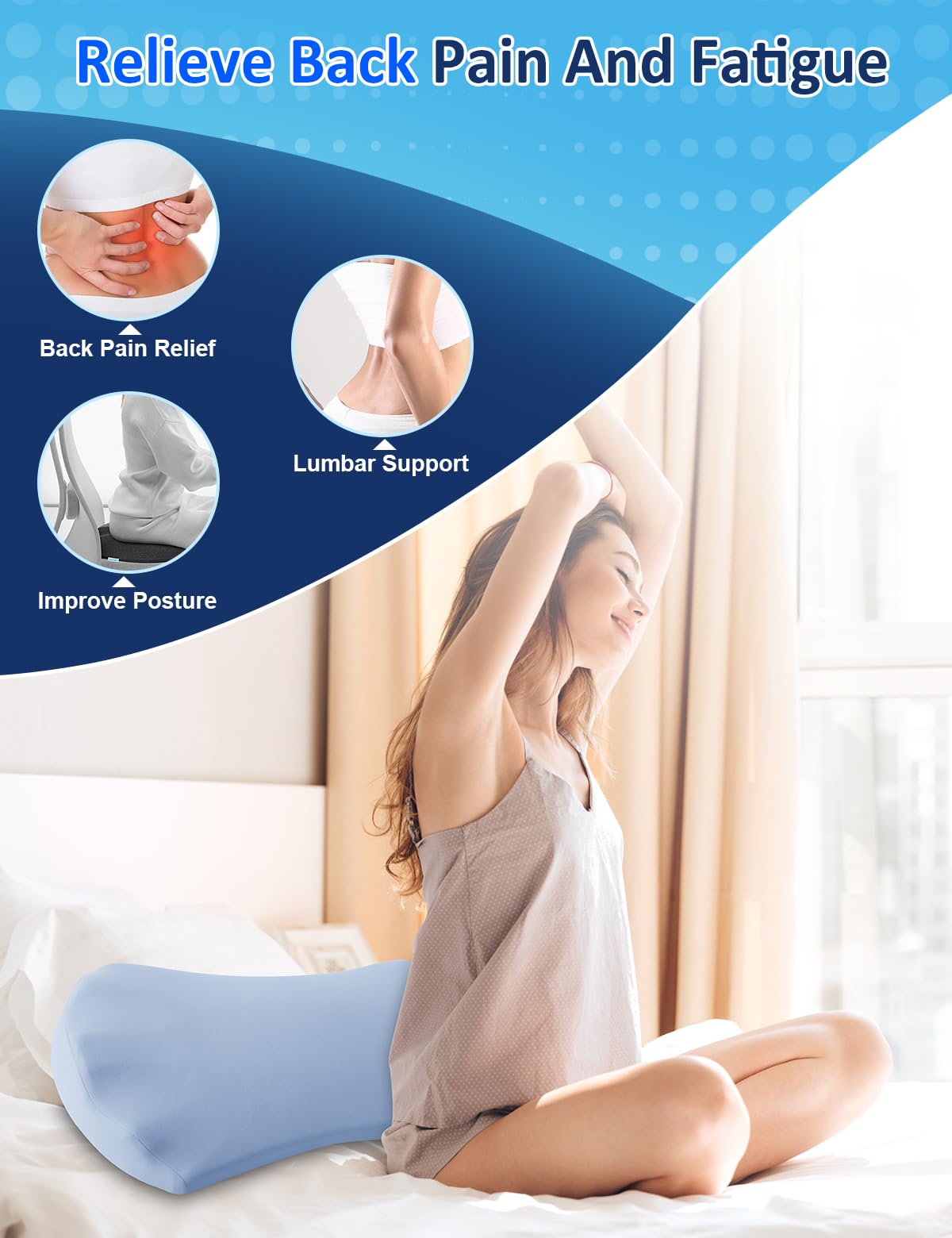 Lower Back Pain Relief Pillow for Sleeping Memory Foam Lumbar Support Pillow for Side Back Sleepers - Ergonomic Waist Pillow - Back Pain Relief Wedge Cushion Bolster Pillow for Bed, Car, Sofa