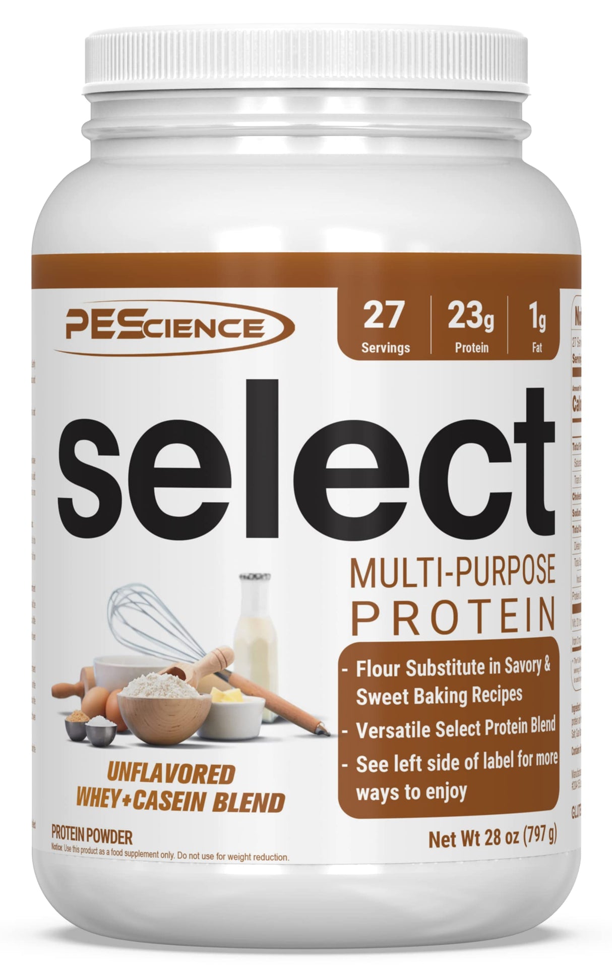 PEScience Select Multi-Purpose Unflavored Protein Powder, 27 Serving, Low Carb, Keto Friendly, and Gluten Free, Whey & Casein Blend for Baking and Smoothies