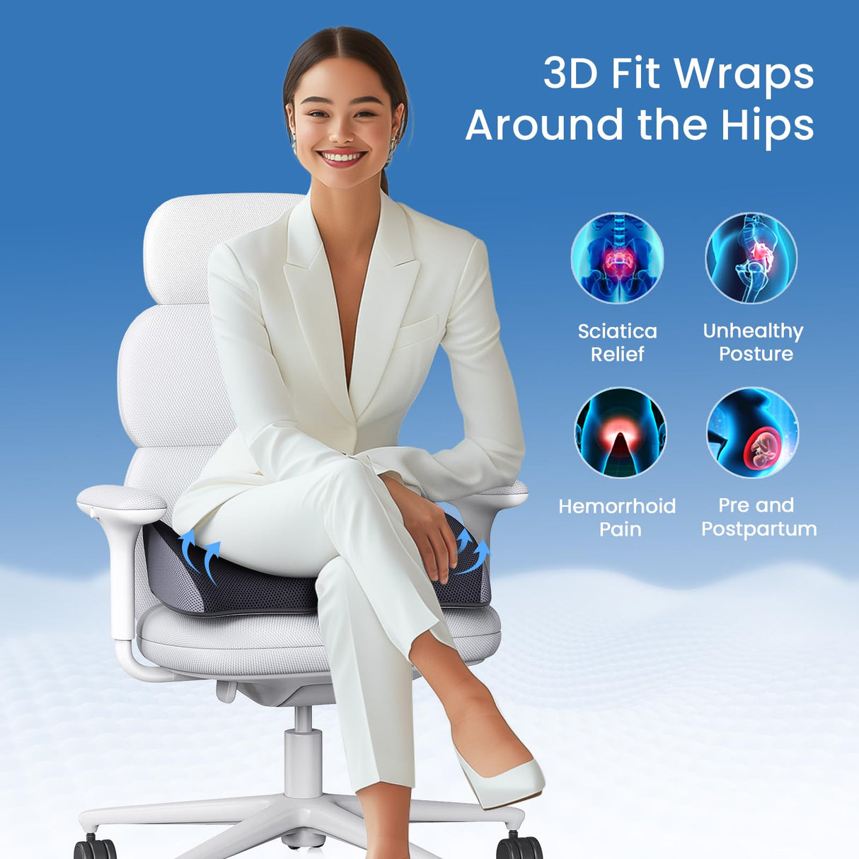 Benazcap Large Pressure Relief Seat Cushion for Tailbone Pain Office Chair Cushion for Butt, Back Pain, Coccyx & Sciatica Pain Relief Pillow. Memory Foam Seat Cushions for Office Chairs