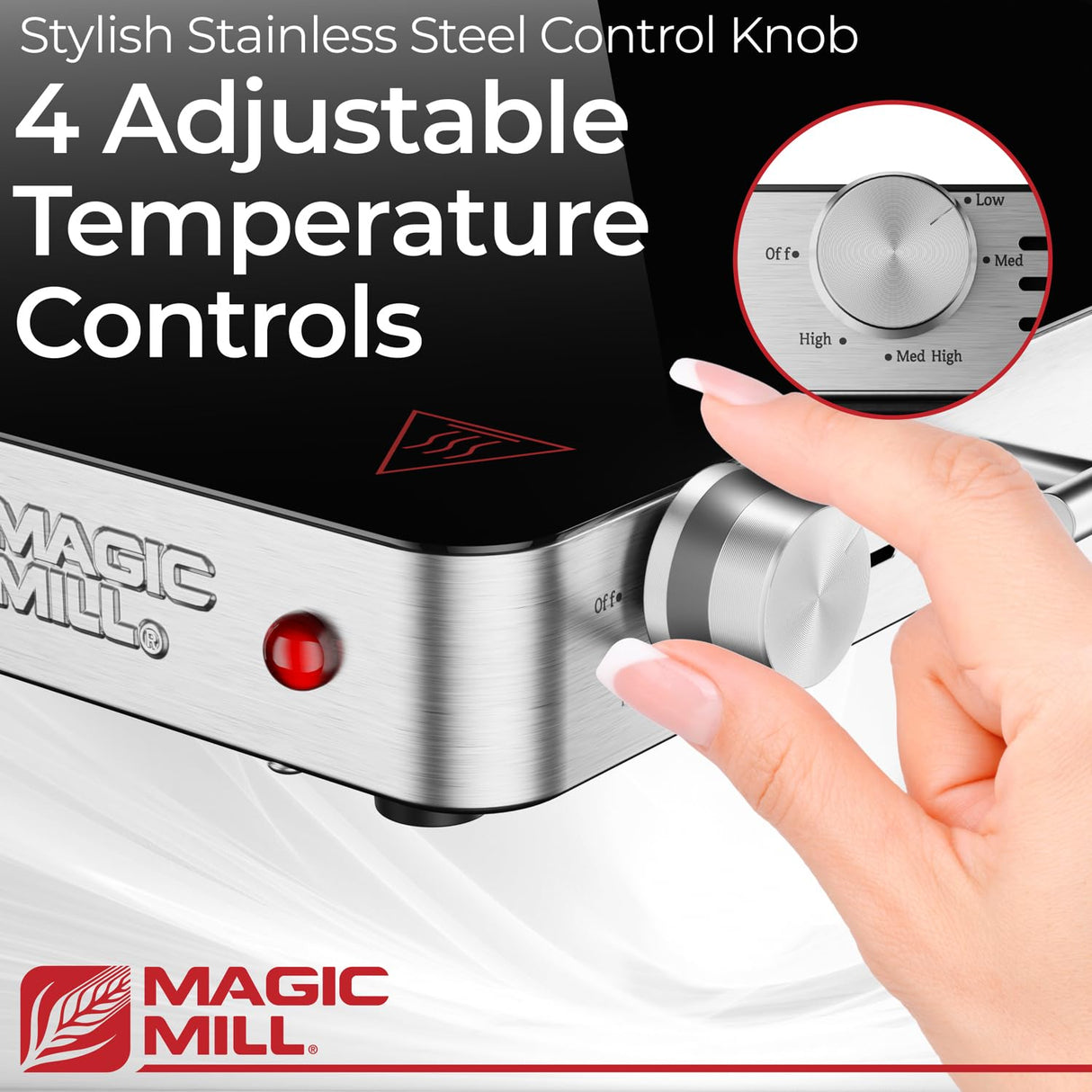 Magic Mill Premium-Grade Glass Food Warmer for Parties Buffet, XL Stainless Steel Modern Electric Warming Tray, Adjustable Temperature Control, Advanced Precision-Engineered Heating System Size-21x16