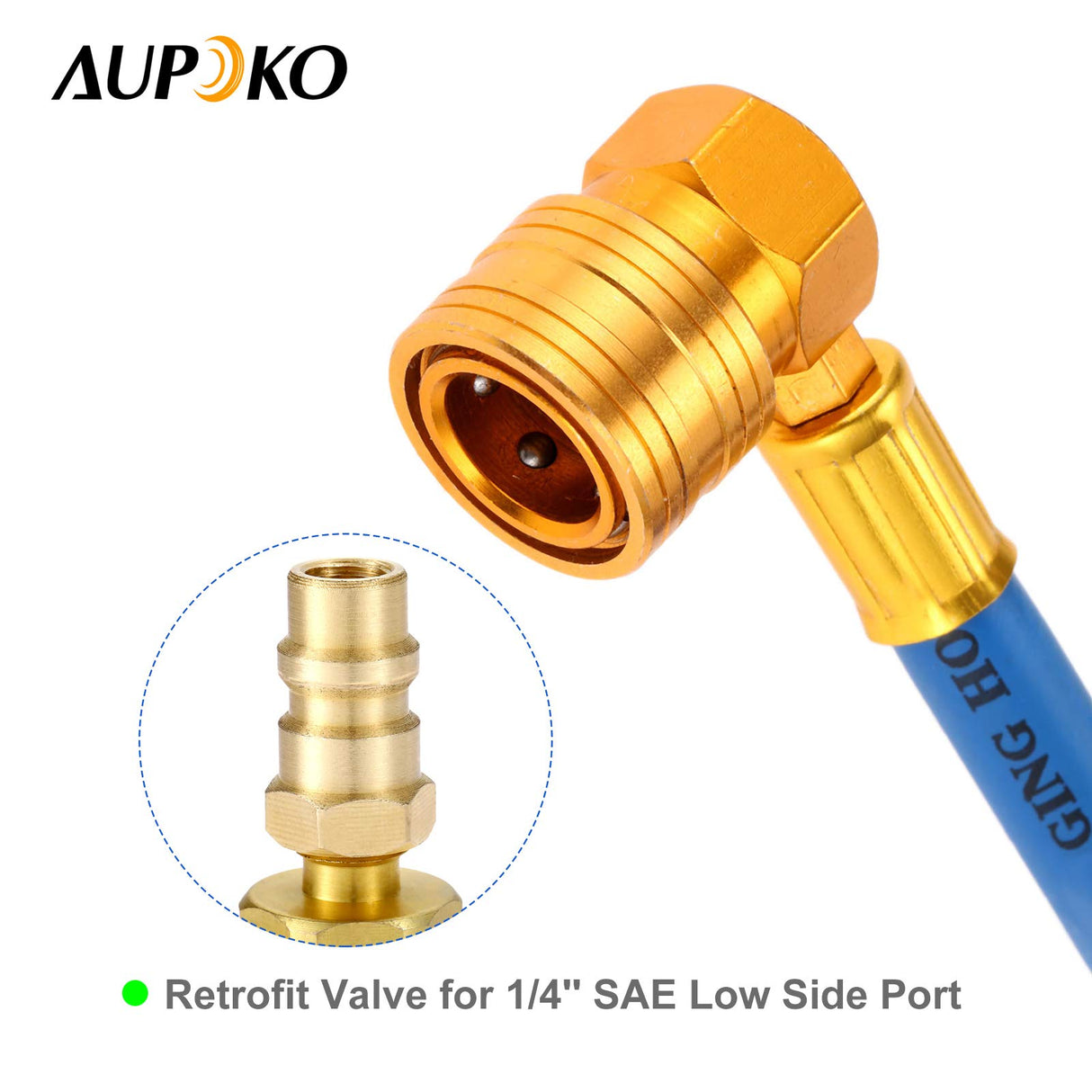 Aupoko A/C Retrofit Valve with Dust Cap, R12 R22 to R134A Fast Quick Conversion, 1/4" to 8v1 Thread, with R134A Quick Coupler Interface and Core Valve
