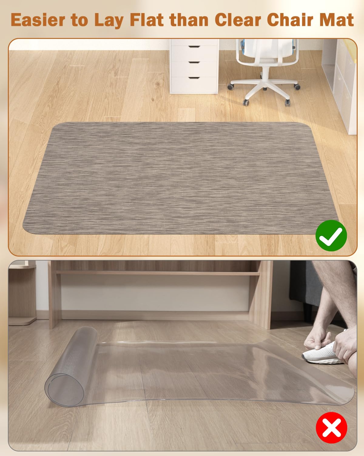 Blvornl Office Chair Mat for Hardwood Floor, 35.4"*47.2" Desk Computer Chair Mat for Hard Wood, Large Anti-Slip Hard Floor Protector Rolling Chair Mat, PVC Mat Desk Rug for Office and Dark Brown