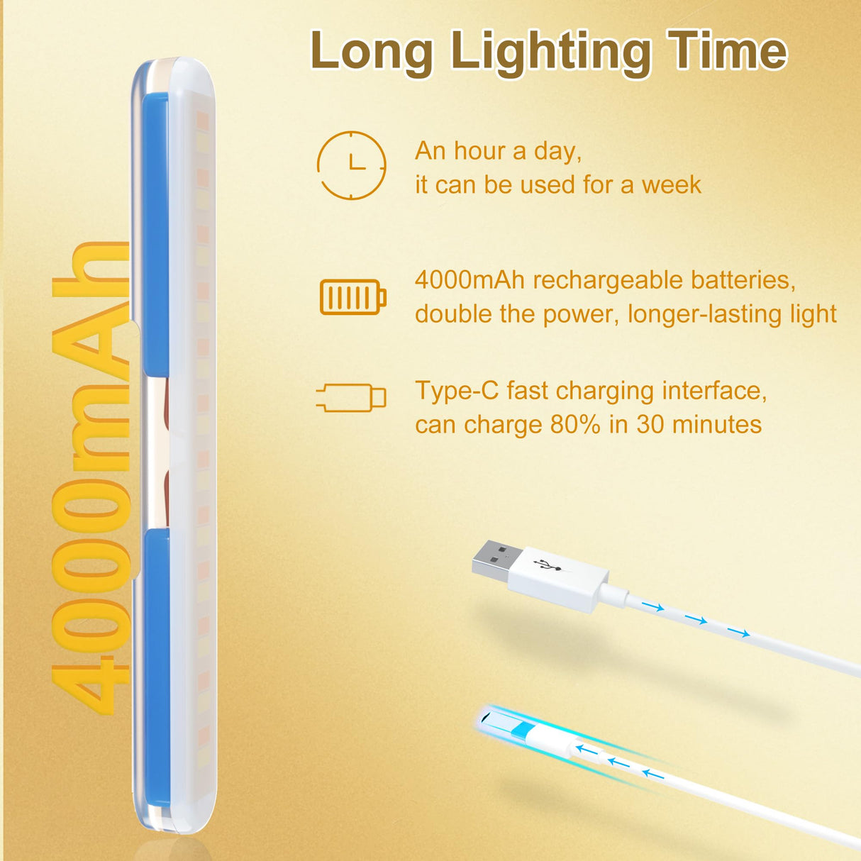 Benreom Wireless Vanity Lights for Mirror, Rechargeable Battery Operated Stick on Lamp, Adjustable Makeup Light, Cordless Magnetic LED Bar Renter Friendly Lighting Decor Gift, Gold