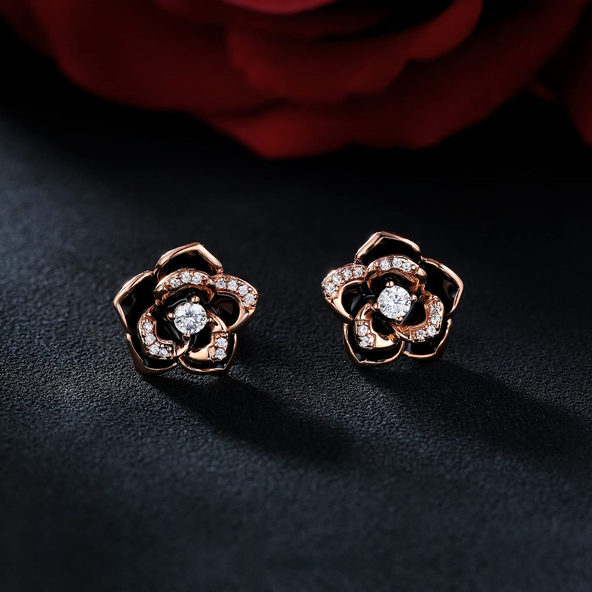 14K Gold Rose Flower Sterling Silver Stud Earrings For Women Dainty Rose Gold Pearl Earrings Hypoallergenic Earrings Cute Studs For Her Nickel Free