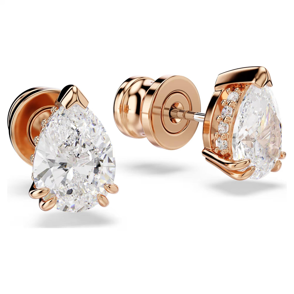 Swarovski Stilla stud earrings, Pear cut, White, Rose gold-tone finish