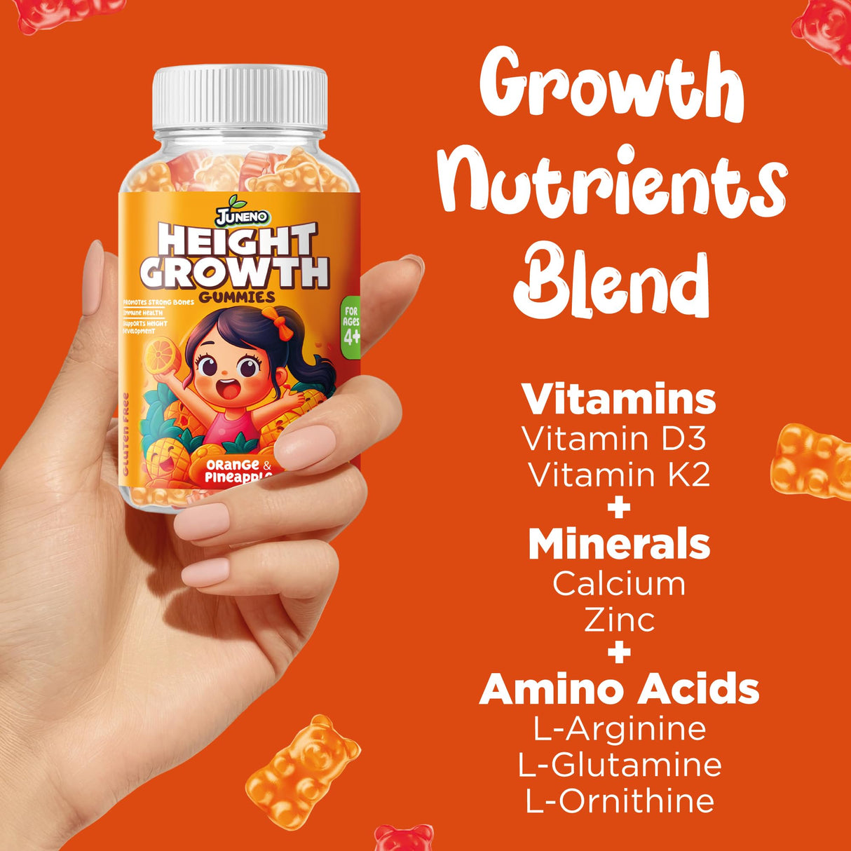 Juneno Height Growth Vitamins Supplement Gummies - Grow Taller for Teens Kids Boys Girls - Natural Height Increaser Maximizer Multivitamin
