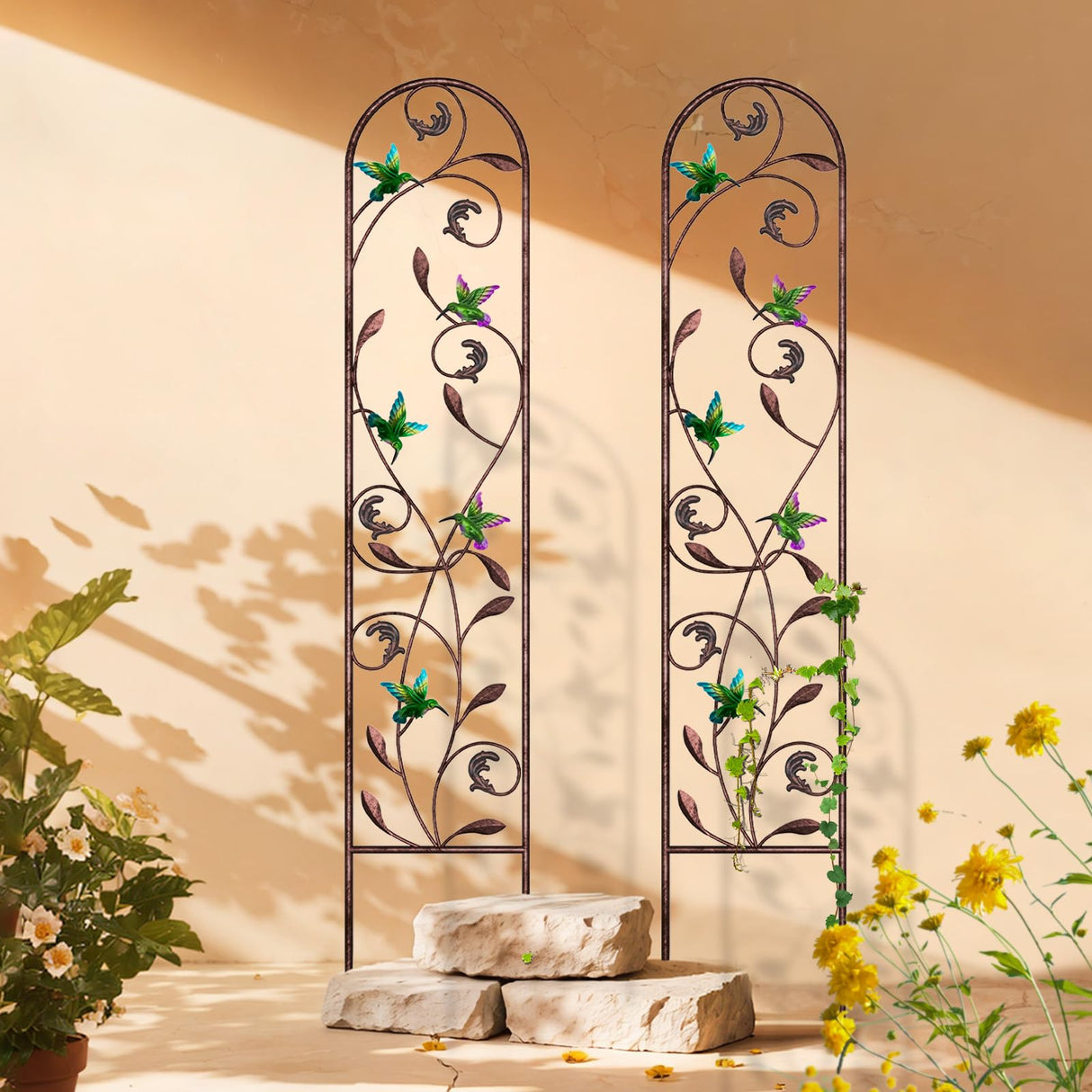 aboxoo 2-Pack Hummingbird Metal Garden Trellis,60" Decorative Outdoor Fence