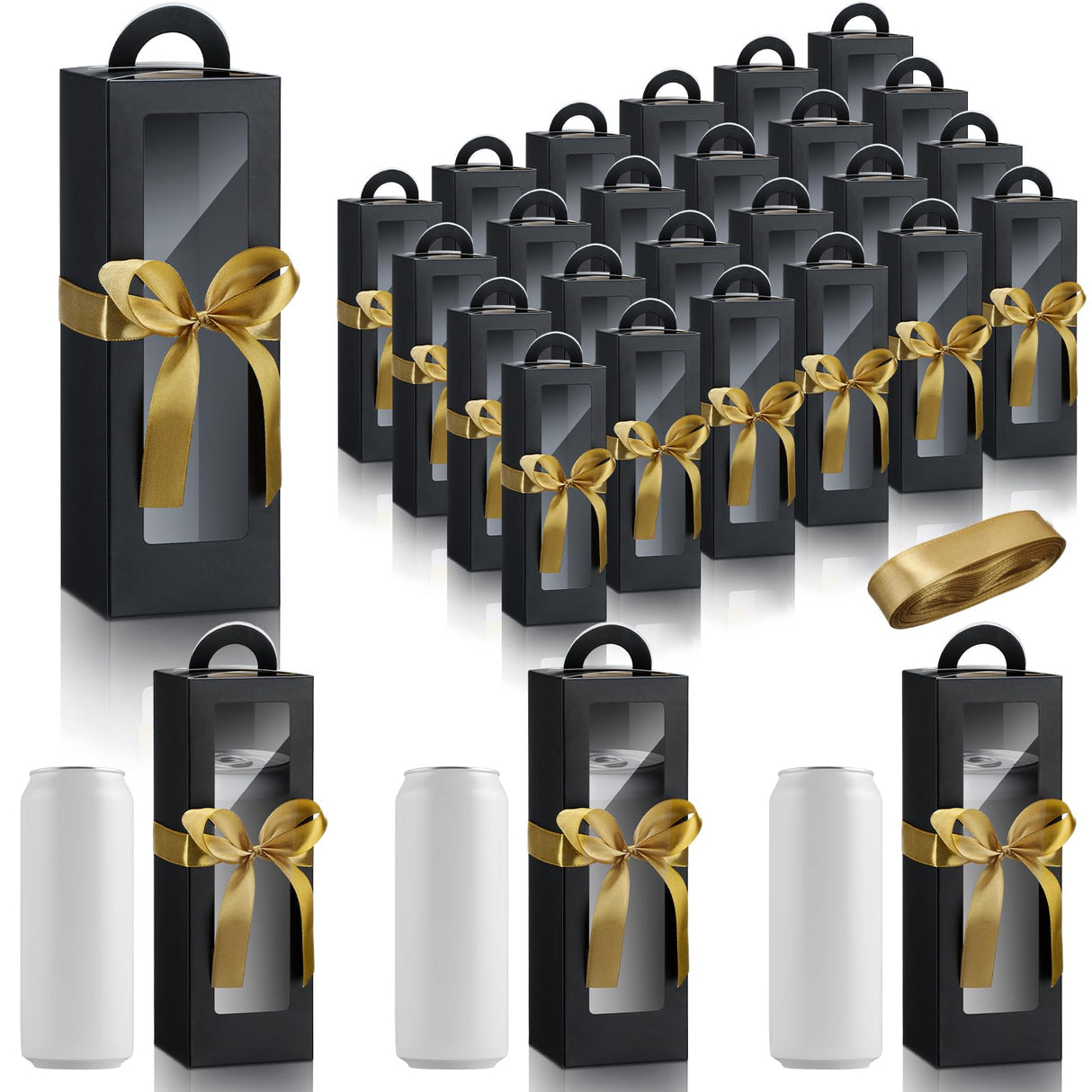 Ctosree 24 Pcs Tumbler Gift Box with Handle for 12oz 16oz 20oz 30oz Clear Wine Glass Gift Box Sublimation Tumblers Heat Press Blanks Bottle for Christmas Wrapping Packaging(Black)