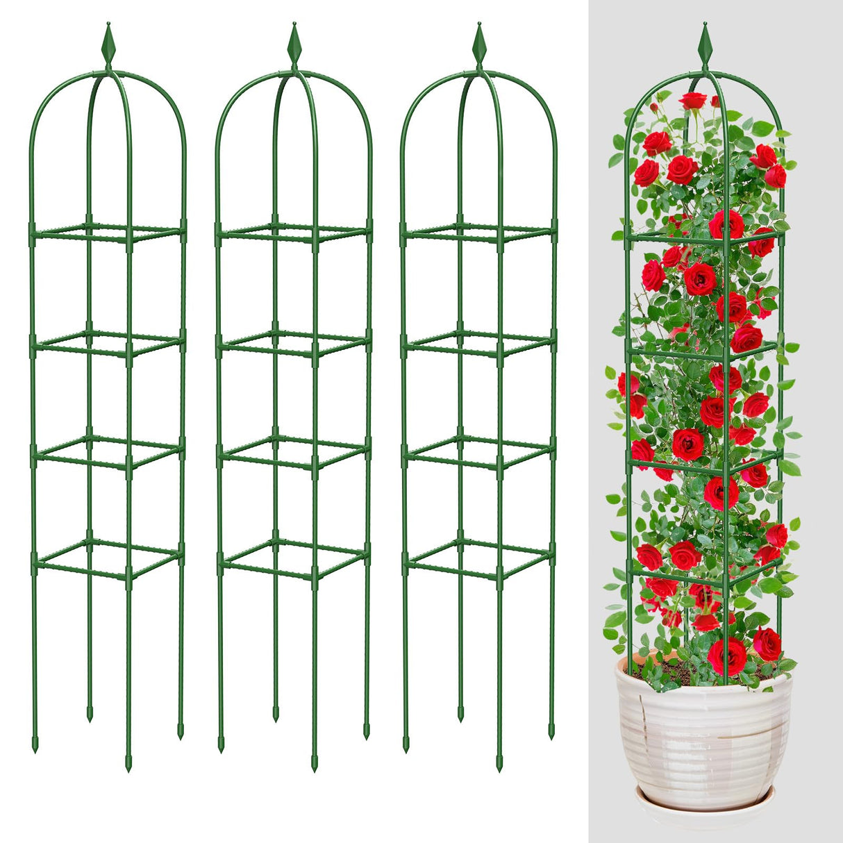 MYMULIKE 2 Pack Garden Obelisk Trellis for Climbing Plants Outdoor & Indoor - 6Ft Rustproof Garden Trellis Plant Support Cage for Vines, Flowers, Vegetables, Roses | Heavy-Duty, Adjustable