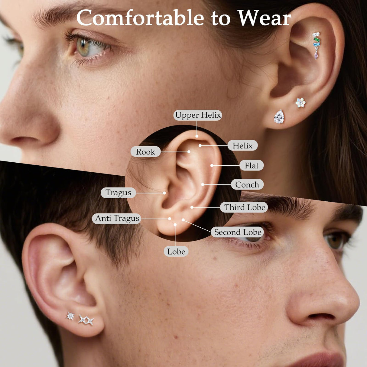 Limerencia Titanium Flat Back Screw Back Stud Earrings for Women Men