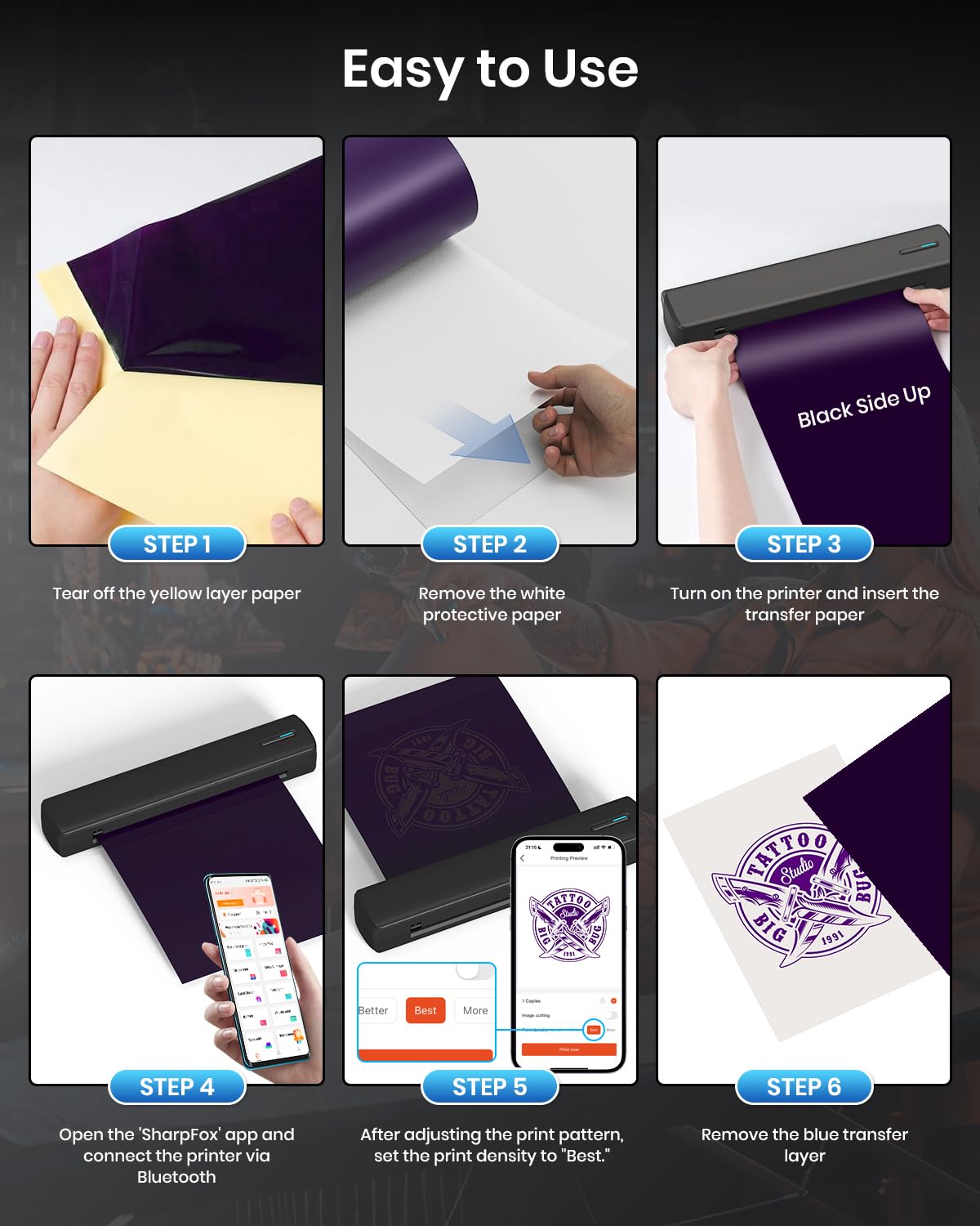 BESTECCT Wireless Tattoo Stencil Printer with 10 pcs of Transfer Paper&10 pcs US Letter Paper,Tattoo Printer Machine for Tattoo Artists& Beginners,Compatible with Phone&PC