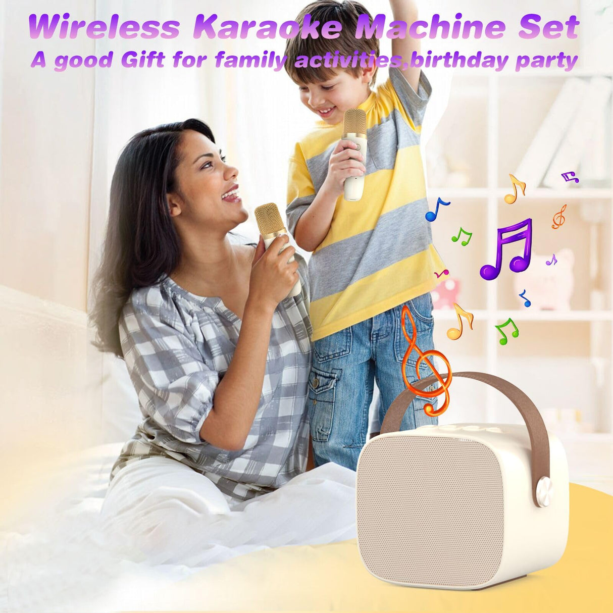 MEGUO Mini Karaoke Machine Microphone,Fun Toys Christmas Birthday Gifts for Adult Kids/Toddler Boys Girls 3 4 5 6 7 8 9 10 11 12+,Portable Bluetooth Speaker with 2 Wireless Microphone