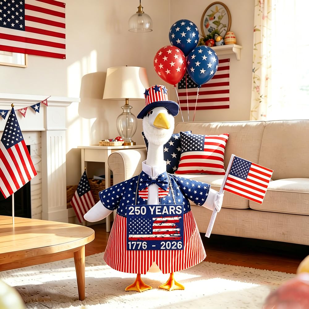 Celltestria 4th of July Goose Outfits for 23" Geese 250th Anniversary Sign Flag Goose Clothes Patriotic Porch Goose Costume for USA Independence Memorial Day Outdoor Patio Yard Lawn Garden Decoration