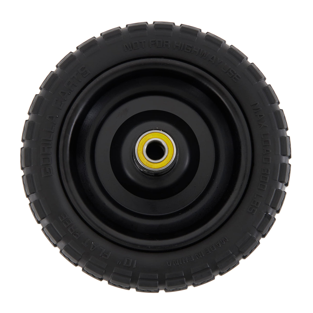 Gorilla Carts 4- Pack 10 Inch No-Flat Replacement Wheels, Heavy Duty Solid Tire - Airless Polyurethane Tires w/ 2.16” Hub, 5/8” Bore for Lawn & Garden Utility Cart and Hand Truck